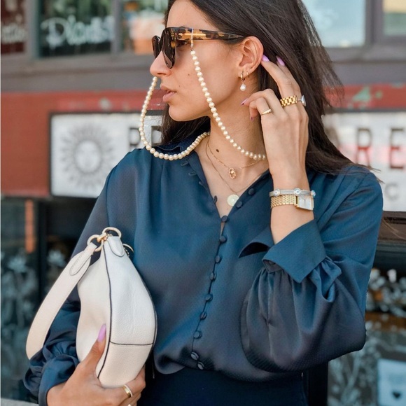 H&M midnight navy blue button up blouse - Picture 2 of 4